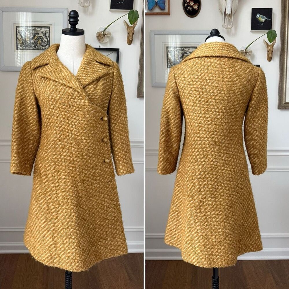 Vintage 60s Franklin Simon New York Mustard Gold Side Button Coat S M